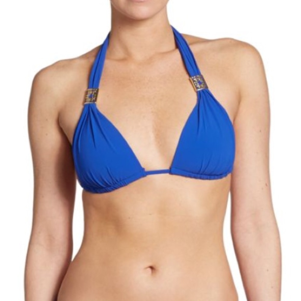 Natori- Women's Blue Solid Triangle Bikini Top